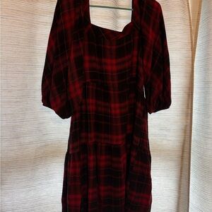 Maurices Red and Black Plaid Long Sleeve Dress